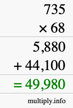 How to calculate 735 times 68 using long multiplication