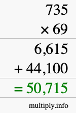 How to calculate 735 times 69 using long multiplication