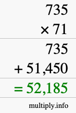 How to calculate 735 times 71 using long multiplication