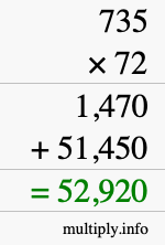 How to calculate 735 times 72 using long multiplication