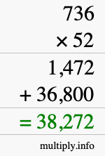 How to calculate 736 times 52 using long multiplication How to calculate 736 times 52 using long multiplication