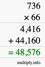 How to calculate 736 times 66 using long multiplication