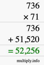 How to calculate 736 times 71 using long multiplication