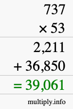 How to calculate 737 times 53 using long multiplication
