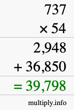 How to calculate 737 times 54 using long multiplication