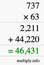 How to calculate 737 times 63 using long multiplication