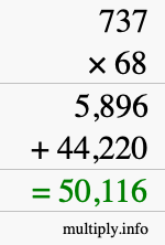 How to calculate 737 times 68 using long multiplication