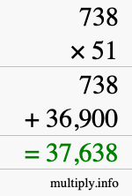 How to calculate 738 times 51 using long multiplication