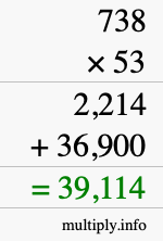 How to calculate 738 times 53 using long multiplication