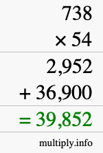 How to calculate 738 times 54 using long multiplication