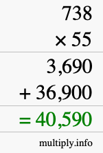 How to calculate 738 times 55 using long multiplication How to calculate 738 times 55 using long multiplication