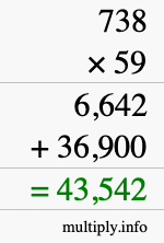 How to calculate 738 times 59 using long multiplication