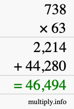 How to calculate 738 times 63 using long multiplication