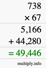How to calculate 738 times 67 using long multiplication
