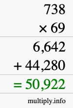 How to calculate 738 times 69 using long multiplication