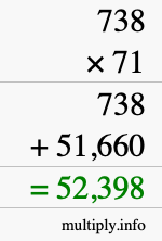 How to calculate 738 times 71 using long multiplication