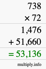 How to calculate 738 times 72 using long multiplication