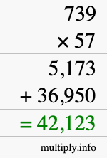 How to calculate 739 times 57 using long multiplication