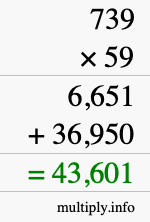 How to calculate 739 times 59 using long multiplication