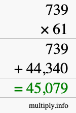 How to calculate 739 times 61 using long multiplication