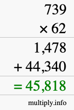 How to calculate 739 times 62 using long multiplication