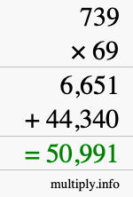 How to calculate 739 times 69 using long multiplication