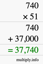 How to calculate 740 times 51 using long multiplication