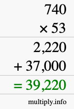 How to calculate 740 times 53 using long multiplication
