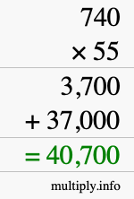 How to calculate 740 times 55 using long multiplication