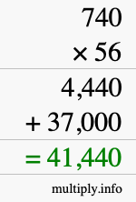 How to calculate 740 times 56 using long multiplication