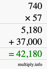How to calculate 740 times 57 using long multiplication
