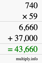 How to calculate 740 times 59 using long multiplication