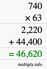 How to calculate 740 times 63 using long multiplication