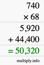 How to calculate 740 times 68 using long multiplication
