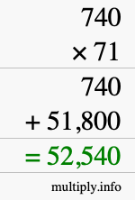 How to calculate 740 times 71 using long multiplication