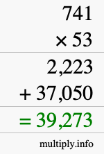 How to calculate 741 times 53 using long multiplication
