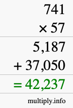 How to calculate 741 times 57 using long multiplication
