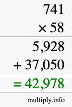 How to calculate 741 times 58 using long multiplication