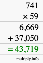 How to calculate 741 times 59 using long multiplication