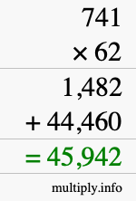 How to calculate 741 times 62 using long multiplication