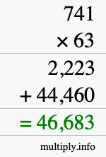 How to calculate 741 times 63 using long multiplication