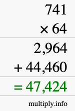 How to calculate 741 times 64 using long multiplication