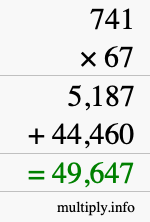 How to calculate 741 times 67 using long multiplication