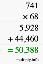 How to calculate 741 times 68 using long multiplication