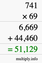 How to calculate 741 times 69 using long multiplication