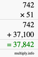 How to calculate 742 times 51 using long multiplication