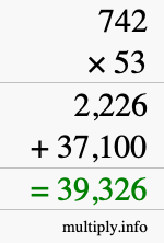 How to calculate 742 times 53 using long multiplication