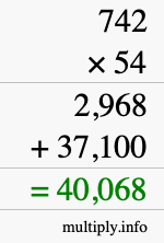 How to calculate 742 times 54 using long multiplication
