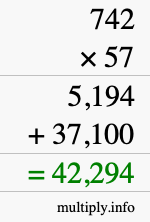How to calculate 742 times 57 using long multiplication