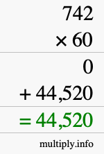 How to calculate 742 times 60 using long multiplication